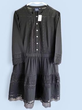 GAP All-Cotton Tiered Black Dress Size LP